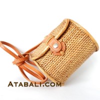 Mini Barrel ata rattan handwoven bag with leather clip